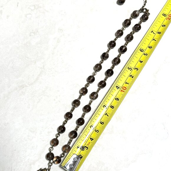 Natural Smoky Quartz Short Necklace, Genuine Gemstone + Cute Bronze Fortune Cat - Picture 12 of 14